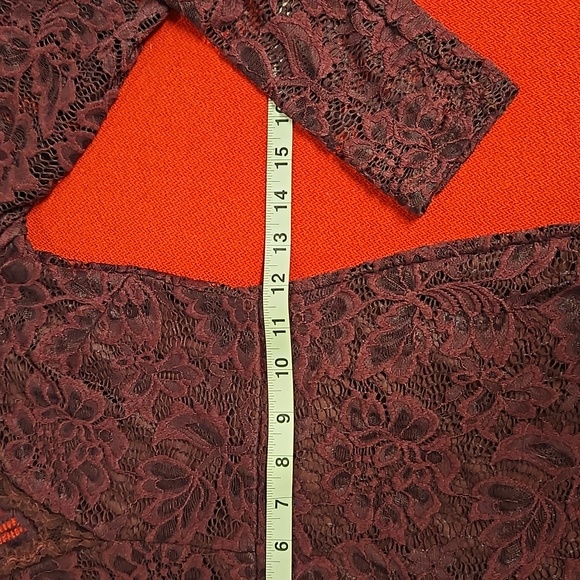 Windsor burgundy maroon floral lace long sleeve dress lined Sm. prom - Picture 8 of 11